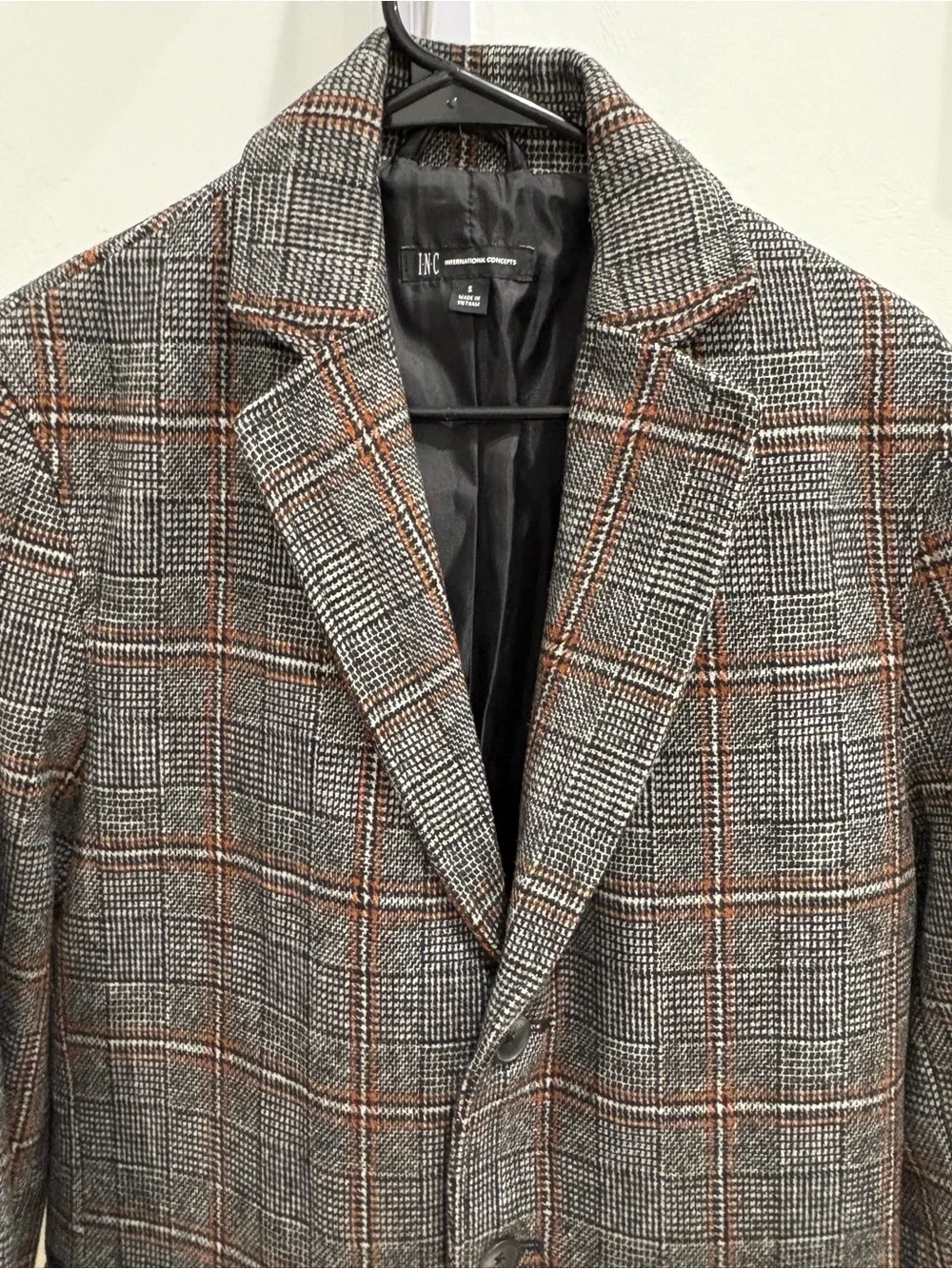 INC International Concepts Gray Plaid Peacoat